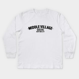 Middle Village Queens Logo - A Minimalist Tribute to Suburban Serenity Kids Long Sleeve T-Shirt